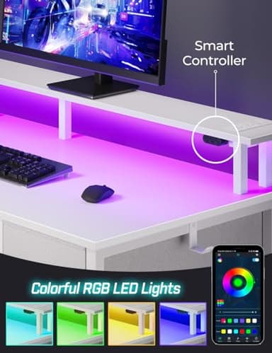 Seventable Computer Desk with Power Outlets & LED Light, 47 inch Home Office Desk with 5 Drawers, Writing Desk with Monitor Stand, Work Desk for Home Office, White - Image 5