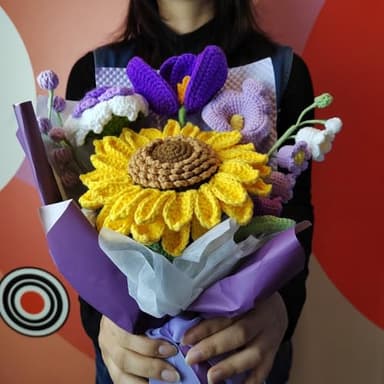GREOENEL AMOR Completed Crochet Flowers Bouquet Sunflower Handmade Knitted Bouquet for Birthday Wedding Home Decor Gifts for Mom (Purple Crochet Flowers Bouquet Sunflower-033) - Image 5