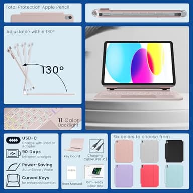 RAYMCRAFT for iPad 11th(A16, 2025)/10th Generation Case with Keyboard, Magic Keyboard 2022, Springy Backlit Keys, Stain-Resistant Surface, Multi-Touch Trackpad,Pink - Image 7