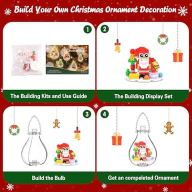Christmas Ornaments Building Block Set, Compatible with Lego Christmas Tree Decorations Bulbs with Warm Light, Santa Claus Sleigh Phone Booth Fireplace Building Sets Gifts Stocking Stuffers (5 Pack) - Image 2