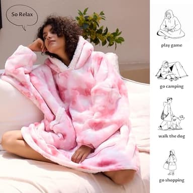 Kipswiza Wearable Blanket Hoodie - Soft Cozy Sherpa Fleece Oversized Hooded Blankets Sweatshirt as Gifts for Women Mother Daughter Girlfriend, Pink Tie Dye - Image 3