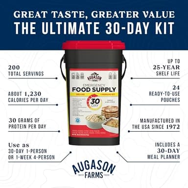 AUGASON FARMS Emergency Food Supply Bucket, 200 Servings, Dehydrated Meal Kit, Variety Pail, Long Shelf Life Just-Add-Water Meals for Prepping, Disaster Survival, Camping, Hiking, and More - Image 2