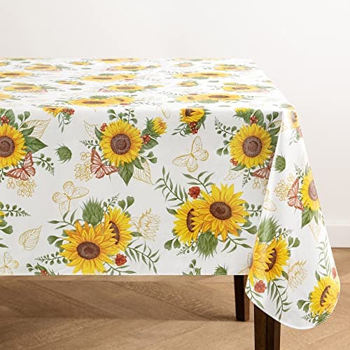 Elrene Home Fashions Sunflower Season Vintage Floral Water- and Stain-Resistant Vinyl Tablecloth with Flannel Backing, 52 Inches X 52 Inches, Square - Image 1