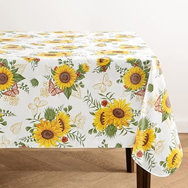 Elrene Home Fashions Sunflower Season Vintage Floral Water- and Stain-Resistant Vinyl Tablecloth with Flannel Backing, 52 Inches X 52 Inches, Square - Image 1