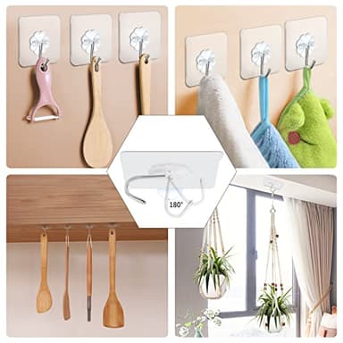 Anffeary 10 Packs Wall Hooks for Hanging Heavy Duty 22lb(Max), Waterproof Transparent Self Adhesive Wall Hooks Sticky Hooks Wall Hangers for Door Bathroom Shower Kitchen Outdoor Utility Hooks Hanger - Image 3