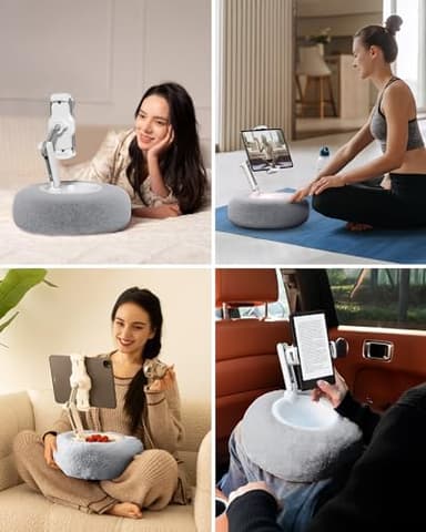 Viozon Tablet Stand Pillow, Compatible with 4.7"-13" Phone/Tablet, iPad, iPhone, Samsung, Google, Kindle, 360°Adjustable Phone Holder for Bed with Soft Plush Fabric, and Detachable Bowl, Grey - Image 2