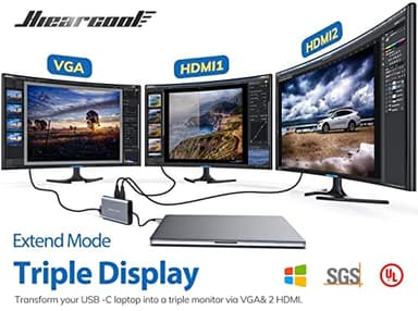 Hiearcool USB C Hub, USB-C Laptop Docking Station, 11IN1 Triple Display Type C Adapter Compatible for Dell Hp Lenovo Windows (2HDMI VGA PD3.0 SD TF Card Reader Gigabit Ethernet 4USB Ports) - Image 2