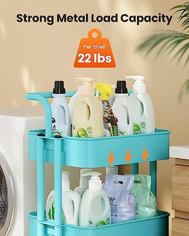 Pipishell 3 Tier Mesh Utility Cart, Rolling Metal Organization Cart with Handle and Lockable Wheels, Multifunctional Storage Shelves for Kitchen Living Room Office Turquoise - Image 6