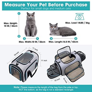 Siivton 4 Sides Expandable Pet Carrier, Airline Approved Soft-Sided Dog Cat Carrier Bag with Fleece Pad for Cats, Puppy and Small Animals (4 Extension Gray_Blue, L:18.0" L x 11.0" W x 11.0" H) - Image 2