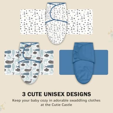 Cute Castle 3-Pack Baby Swaddle Sleep Sacks - Newborn Swaddle Sack - Ergonomic Baby Swaddles Blanket Warp for Boys and Girls - Baby Essentials (0-3 Months - Blue) - Image 6