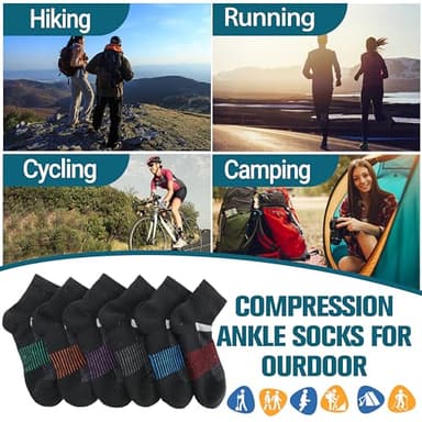 Anlisim Merino Wool Quarter Hiking Socks Compression Warm Thermal Winter Thick Cushion Running Moisture Wicking No Show Socks Gifts Stocking Stuffers for Women Men 6 Pairs(Black Mixed,L) - Image 7