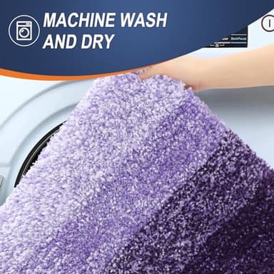 OLANLY Luxury Toilet Rugs U-Shaped 24x20, Extra Soft and Absorbent Microfiber Bathroom Rugs, Non-Slip Plush Shaggy Bath Mat, Machine Wash Dry, Contour Bathroom Mats for Toilet Base, Violet - Image 6