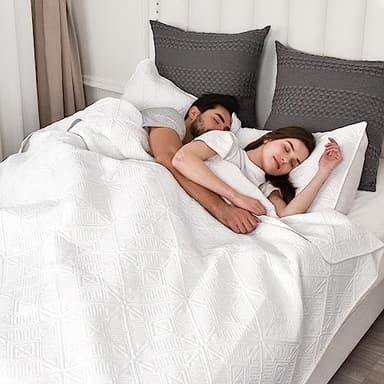 PHF Lightweight Quilt Set King Size, 3PCS Ultra Soft Ultrasonic Bedspread, Geometric Square Pattern Coverlet, Drop Nicely Bed Spread 106" x 96"with 2 Pillow Shams, White - Image 2