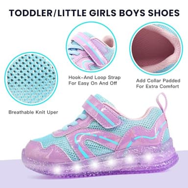 LOUGSIN Toddler Light Up Shoes for Girls Lightweight Mesh Breathable Led Flashing Walking Running Sneakers Toddler Purple 7 - Image 3