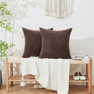 GAWAMAY Decorative Square Throw Pillow Covers 22x22 Inch Set of 2, Super Soft Chenille Pillows Farmhouse Fall Pillowcase for Living Room Bedroom Sofa Couch Cushion Cover Coffee 55x55cm (No Inserts) - Image 4