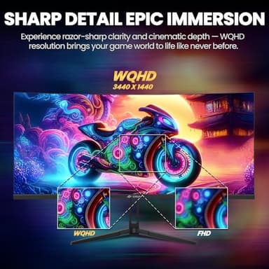 CRUA 34" Curved Gaming Monitor, IPS WQHD(3440x1440P) 120Hz 1900R 21:9 UltraWide PC Display, 130% sRGB, AMD FreeSync, Blue Light Filter, HDMI/DP Ports, Wall Mountable Installs– Black - Image 6