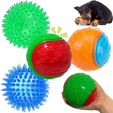 Cdyzqikm 3.5in Squeaky Dog Toy Pack High Bouncy Spiky Pet Balls for Interactive Playing, Teeth Cleaning, Durable Tough Chew Toys for Medium & Large Dogs Fetch Training Teething Balls 4Pcs - Image 1