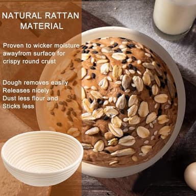 Dimpola Banneton Bread Proofing Basket - 9 inch Banneton Basket Set of 2 Sourdough Proofing Basket Round Proofing Bowls Handmade Rattan Baskets and Liners - Image 3