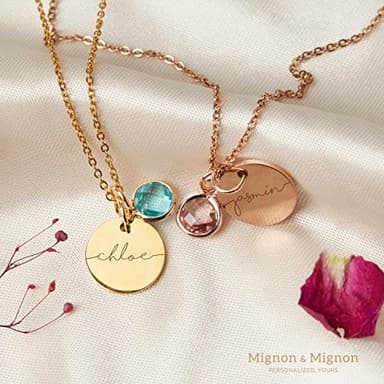 MignonandMignon Birthstone Name Necklace Personalized Jewelry for Women Neckace Gifts for Mom Gold Plated Pendant Charm, Custom Jewelry Grandma Gift Birthday Personalized Gifts for New Moms -CN-BS-SH - Image 3