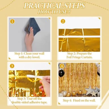 DECOCKRAT 3 Pack Foil Fringe Backdrop - Gold Shiny Tinsel Curtains for Party Decoration/Photo Booth Props - 3.3x8.2 FT Metallic Foil Backdrop for Birthday, Wedding, Graduation, Christmas. - Image 3