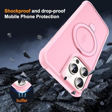 SKYLMW Compatible with iPhone 16 Pro Max Case with Invisible Magnetic O-Ring Stand Military-Grade Translucent Case for iPhone 16 ProMax 6.9" [Compatible with Mag-Safe][Great Grip Feeling], Pink - Image 7
