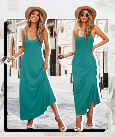 Wolddress Womens 2025 Casual Sleeveless Sundress Plus Size Loose Plain Long Summer Beach Maxi Dress with Pockets Lake Blue M - Image 4