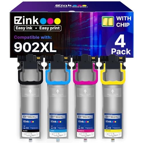 E-Z Ink Remanufactured Ink Pack Replacement for Epson 902 T902 High Yield to use with Workforce WF-C5210, WF-C5290, WF-C5710, WF-C5790 (Black, Cyan, Magenta, Yello) 4 Pack - Image 1