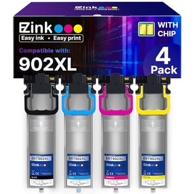 E-Z Ink Remanufactured Ink Pack Replacement for Epson 902 T902 High Yield to use with Workforce WF-C5210, WF-C5290, WF-C5710, WF-C5790 (Black, Cyan, Magenta, Yello) 4 Pack - Image 1