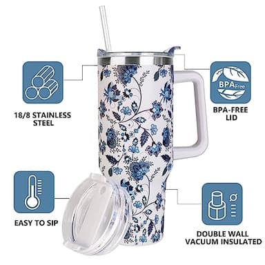SYACOT 40 oz Tumbler with Handle and Straw Stainless Steel Insulated Tumbler Leak Proof Lid and Straw Lid Reusable Travel Mug Coffee Mug Cup Dishwasher Safe Keep Drinks Cold and Hot (Ceramics) - Image 4