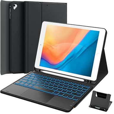 GreenLaw Keyboard Case for iPad 9.7 inch, iPad 6th (2018)/iPad 5th Gen (2017), iPad Air 2nd Gen (2014), 7 Color Backlit, 2 BT Devices, Touchpad Keyboard Pro 9.7, Black - Image 1