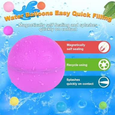 98K Reusable Water Balloons 6Pcs with Mesh Bag, Self Sealing Silicone Ball Latex-Free, No Clean Hassle, Easy to Fill, Summer Toys Water Toy Swimming Pool Beach Park Yard Outdoor Games Party Supplies - Image 2