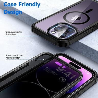 seacosmo for iPhone 14 Pro Max Case, Full Body Bumper with Built-in 9H Tempered Glass Privacy Screen Protector and Camera Lens Protector, Compatible with MagSafe, Shockproof Phone Cover, 6.7", Black - Image 6