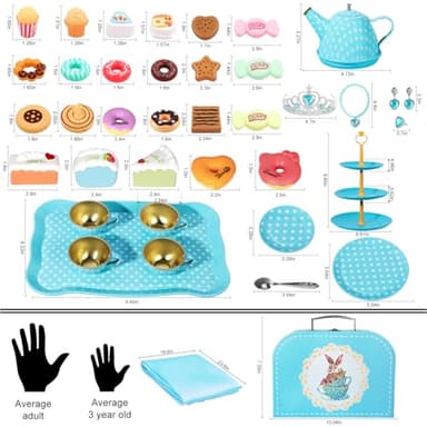 Tea Party Set for Little Girls, 49PCS Princess Tea Time Toys Including Tea Set Dessert Carrying Case, Kids Kitchen Pretend Playset (Bunny Tea Party Set Blue) - Image 2