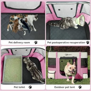 Dog Cat Playpen, Pet Puppy Portable Playpens for Outdoor Travel Crate, Indoor After Surgery Use, Foldable Dog Kennel Tent for Rabbit or Small Animals and Tent Stakes (Pink, Small - Image 5