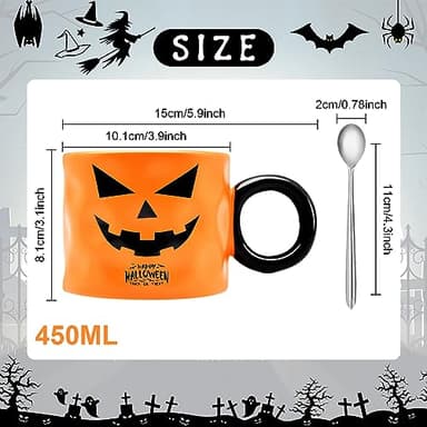 12 oz Halloween Pumpkin Mug Decorations, Happy Halloween Pattern Mug Ceramic Cute Pumpkin Coffee Cup Birthday Tabletop Drinkware Gifts for Adults Kids Women (Black Orange) - Image 3