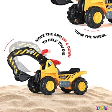 Play22 Toy Tractors for Kids Ride On Excavator - Music Sounds Digger Scooter Bulldozer Includes Helmet with Rocks - Pretend Play - Toddler Construction Truck - Image 6