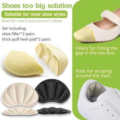 Qivievsa 8Pcs-Shoe Filler&Heel Pad Set for Too Big Shoes Too Big Inserts for Women and Men,for Heel,Sneaker, Boots,Pain Relief and Comfort - Image 2