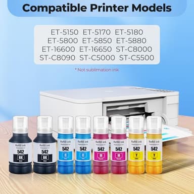 SERENDIPITS 542 Ink Refill Bottles ET-5150 ET-5170 ET-5850 ET-5800 Replacement for 542 Ink Refill Bottles (8 Pack) for Pro ET-5180 ET-5880 ET-16600 ET-16650 ET5150 ET5170 ET5180 ET5850 5880 Printer - Image 2