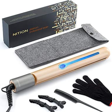 NITION Ceramic Tourmaline Hair Straighteners LCD Flat Iron MCH Fast Heating Up. Healthy Home Straightening Styling Tools with Travel Pouch Bag. 265-450°F Adjustable. 1" Smooth 3D Plate. Dual Voltage - Image 1