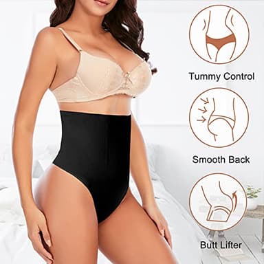 Womens Thong Shapewear Mid to High Waisted Shaper Thong WN0017(02#B Black#high Waisted firm,Medium) - Image 4