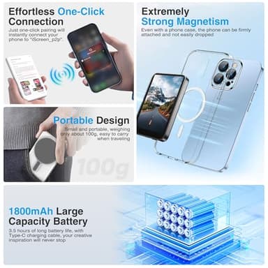 NoteBuddy Selfie Monitor Screen Phone- Magnetic Phone Vlog Back Camera Selfie Monitor - 1080P Display can Wirelessly Connect to Mobile Phones - Selfie Screen Compatible with iPhone & Android (White) - Image 6