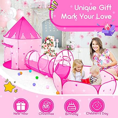PigPigPen 3pc Kids Play Tent for Girls with Ball Pit, Crawl Tunnel, Princess Tents for Toddlers, Baby Space World Playhouse Toys, Boys Indoor& Outdoor Play House, Perfect Kid’s Gifts - Image 7