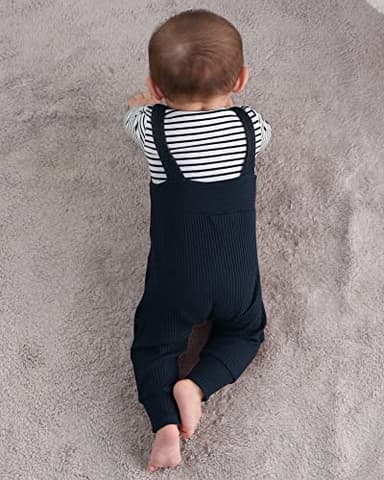 YUEMION 24 Months Baby Boy Clothes 18 Months Newborn Infant Boy Outfits 2Pcs Stripe Top Romper Pants Set 0-24 Months Overalls Toddler Boy Clothes(Navy Blue, 18-24 Month) - Image 3