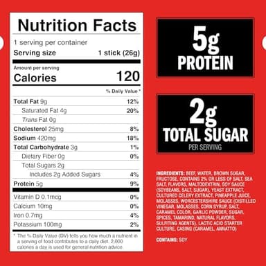 Jack Link's Beef Sticks, Teriyaki - Protein Snack, Meat Stick with 5g of Protein, Meat Snack Sticks Made with 100% Beef, Keto Friendly, Individually Wrapped - 0.92 Oz. (20 Count) - Image 2