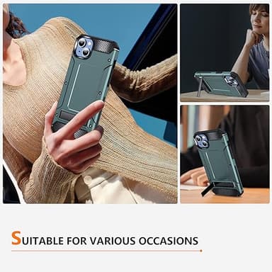 HNHYGETE for iPhone 13 Case with Screen Protector, Rugged Heavy Duty Drop Protection Defender Back Cover for iPhone 14 (Green) - Image 6