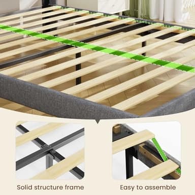 Driftalia LED King Size Bed Frame with 2 Storage Drawers, Upholstered King Bed Frame with Headboard and Charging Station, No Box Spring Needed, Easy to Assembly-Light Grey - Image 7