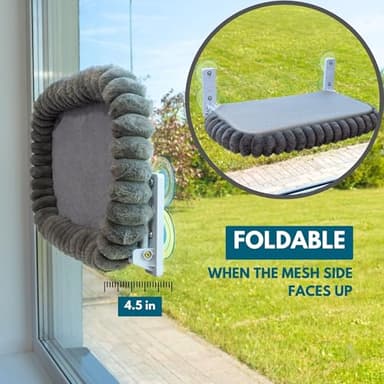 PAWRUSH Cat Window Perch — Premium Cat Window Hammock with 4 Large Suction Cups & Soft Bubble Cushion; Strong Rustproof Metal Frame Window Bed Holding 40lbs; Easy Assembly Perch for Indoor Cats; Gray - Image 7