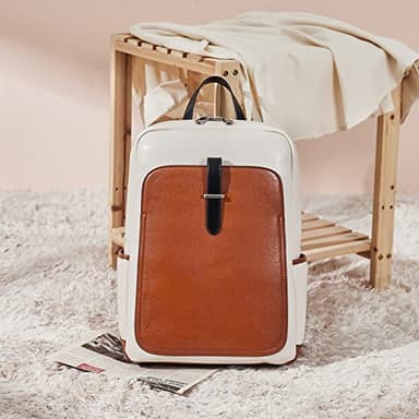 BOSTANTEN Leather Laptop Backpack for Women,15.6 inch Computer Backpack Purse College Daypack Work Travel Bag Beige-brown - Image 8