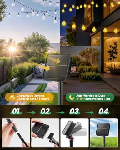 Solar String Lights Outdoor Waterproof, 2 Pack 60 LED 36.5 FT Each, Solar Powered Patio Lights with 8 Lighting Modes for Garden Yard Porch Wedding Party Decor (Warm White) - Image 6