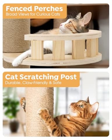 Veehoo Floor to Ceiling Cat Tree Height(106-123 Inch) Adjustable, Sturdy Tall Cat Tree with 4.3" Thickened Scratching Posts, Floor to Ceiling Cat Tower for Indoor Cats - Image 5